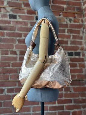 La Canadienne Rose Gold Leather Hobo Bag Slouchy Shoulder Purse